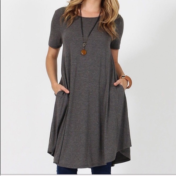 Zenana Outfitters Dresses & Skirts - Short Sleeve Soft Pocket Casual Loose Tunic Dress